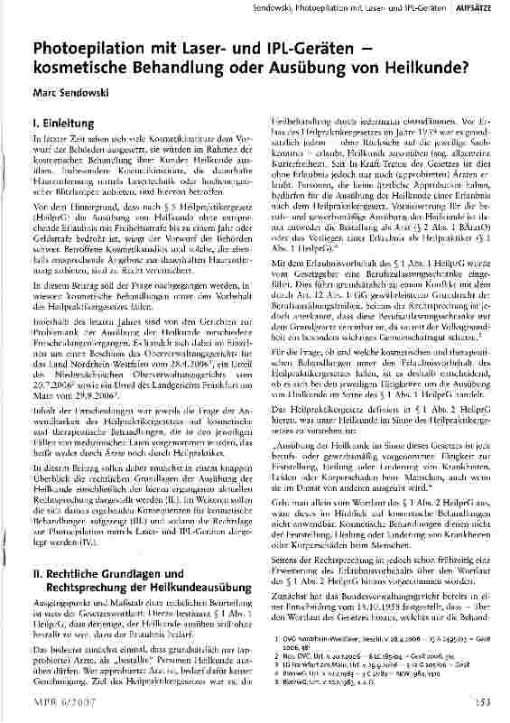 Vorschauseite 1: Photoepilation mit Laserund IPL-Geräten — kosmetische Behandlung oder Ausübung von Heilkunde?