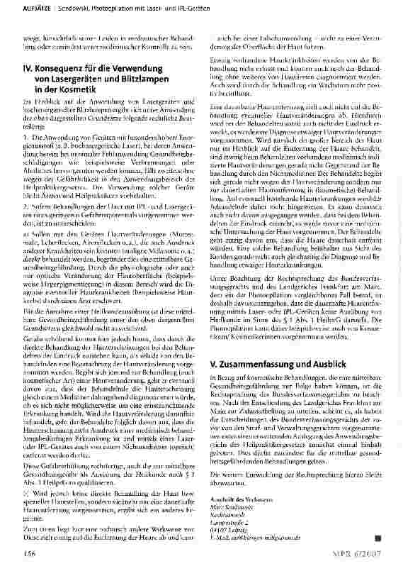 Vorschauseite 4: Photoepilation mit Laserund IPL-Geräten — kosmetische Behandlung oder Ausübung von Heilkunde?