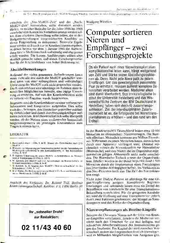 Vorschauseite 1: Computer sortieren Nieren und Empfänger - zwei Forschungsprojekte