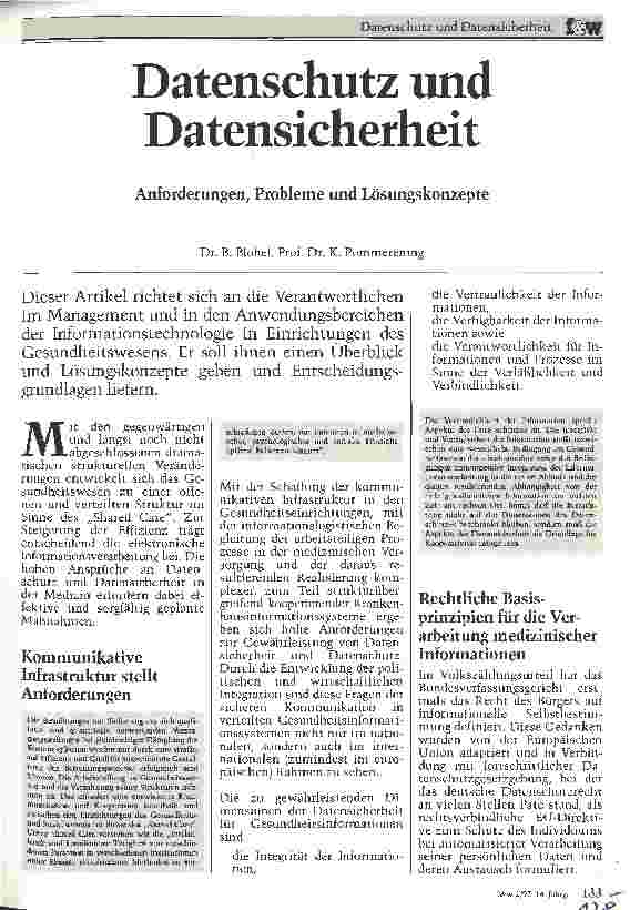 Vorschauseite 1: Datenschutz und Datensicherheit Anforderungen, Probleme und Lösungskonzepte