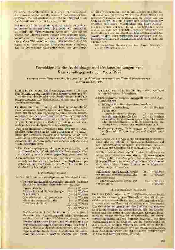 Vorschauseite 1: Vorschläge für die Ausbildungsund Prüfungsordnungen zum Krankenpflegegesetz vom 25. 5. 1957