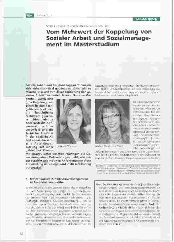 Vorschauseite 1: Vom Mehrwert der Koppelung von Sozialer Arbeit und Sozialmanagement im Masterstudium
