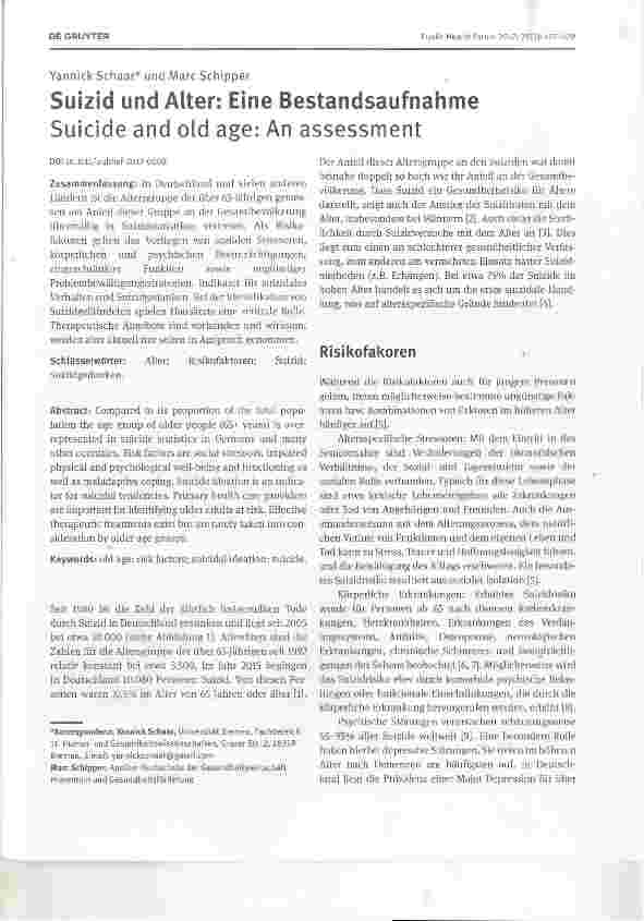 Vorschauseite 1: Suizid und Alter: Eine Bestandsaufnahme