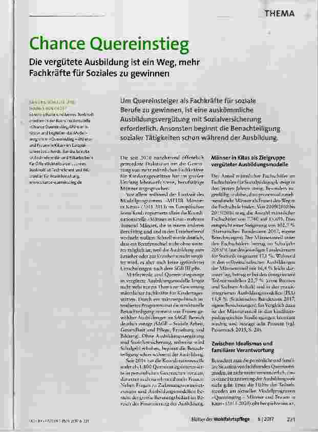 Vorschauseite 1: Chance Quereinstieg Die vergütete Ausbildung ist ein Weg, mehr Fachkräfte für Soziales zu gewinnen
