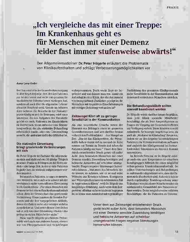 Vorschauseite 1: Ich vergleiche das mit einer Treppe: Im Krankenhaus geht es für Menschen mit einer Demenz leider fast immer stufenweise abwärts!