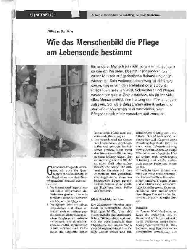 Vorschauseite 1: Wie das Menschenbild die Pflege am Lebensende bestimmt