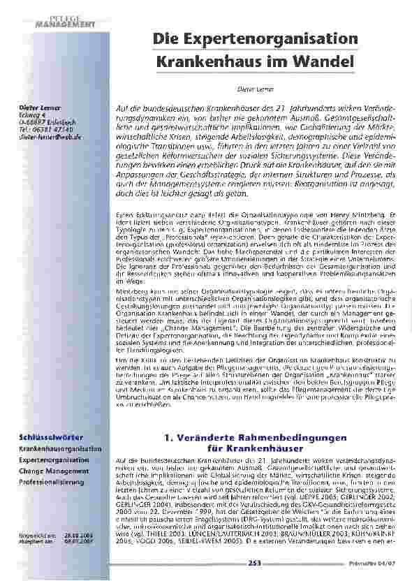 Vorschauseite 1: Die Expertenorganisation Krankenhaus im Wandel