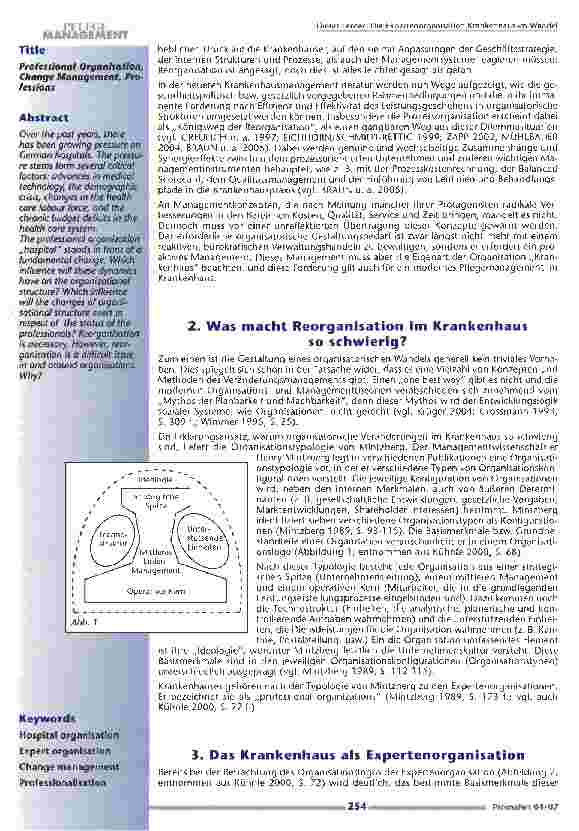 Vorschauseite 2: Die Expertenorganisation Krankenhaus im Wandel