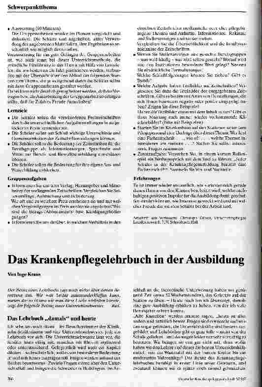 Vorschauseite 2: Entwurf einer Unterrichtseinheit: Fachzeitschriften der Krankenpflege