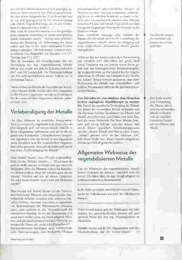 Vorschauseite 2: Die vegetabilisierten Metalle Eine Besonderheit der Anthroposophischen Medizin