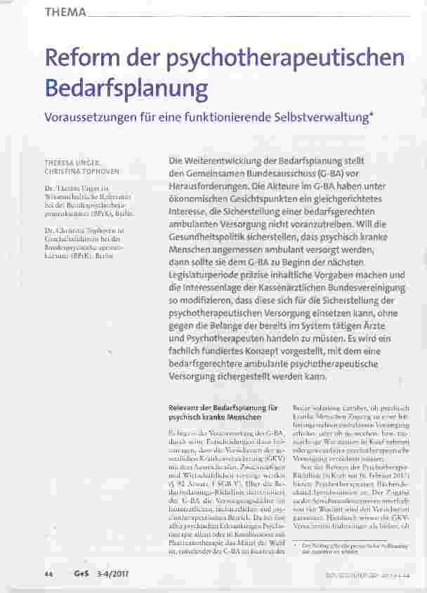Vorschauseite 1: Reform der psychotherapeutischen Bedarfsplanung