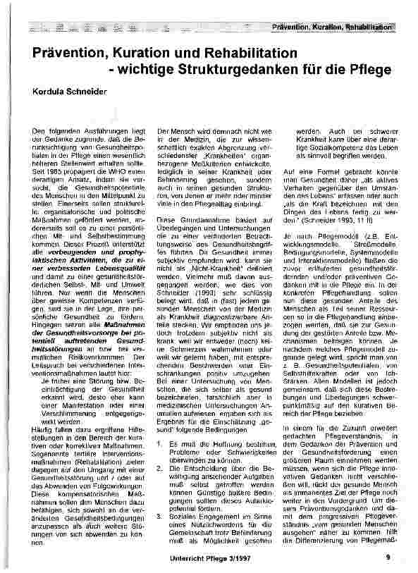 Vorschauseite 1: Prävention, Kuration und Rehabilitation - wichtige Strukturgedanken für die Pflege