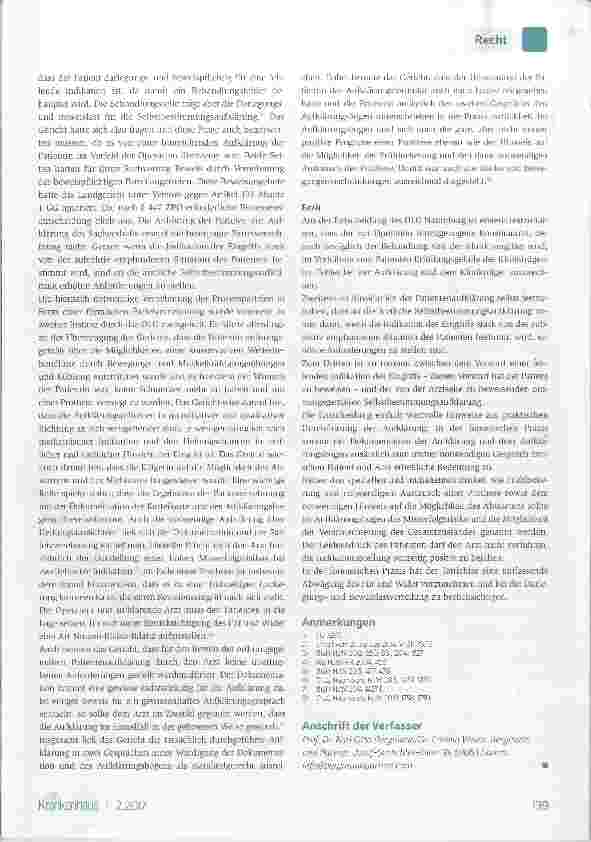 Vorschauseite 2: Verantwortung des Krankenhausträgers für Honorararzttätigkeit und Aufklärungspflichtverletzung eines Orthopäden