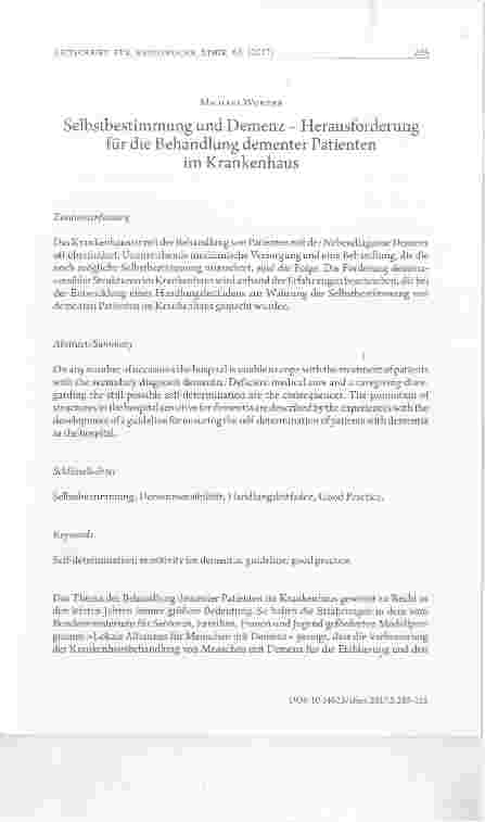 Vorschauseite 1: Selbstbestimmung und Demenz Herausforderung für die Behandlung dementer Patientenim Krankenhaus