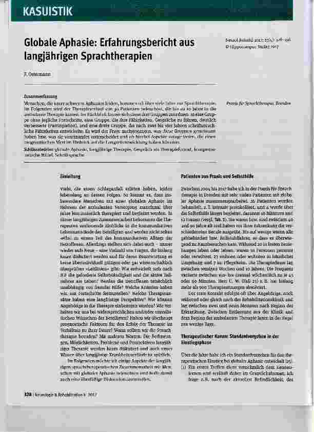 Vorschauseite 1: Globale Aphasie: Erfahrungsbericht aus langjährigen Sprachtherapien