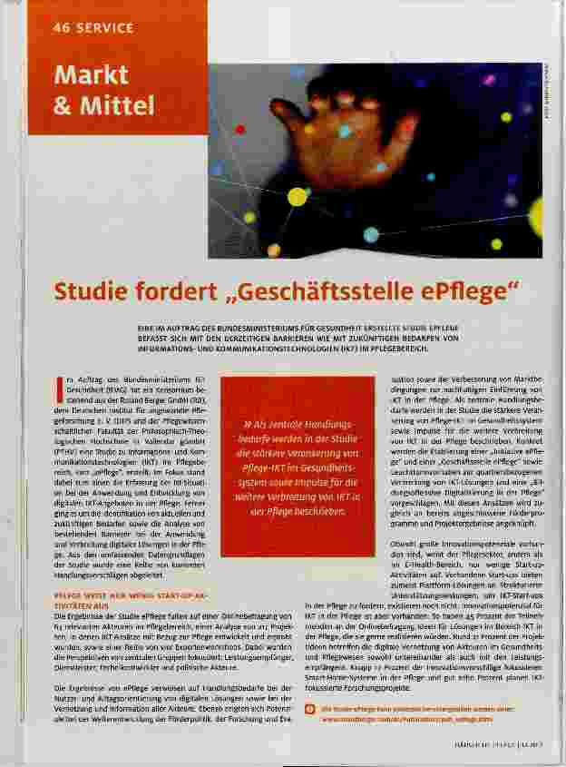 Vorschauseite 1: Studie fordert Geschäftsstelle ePflege