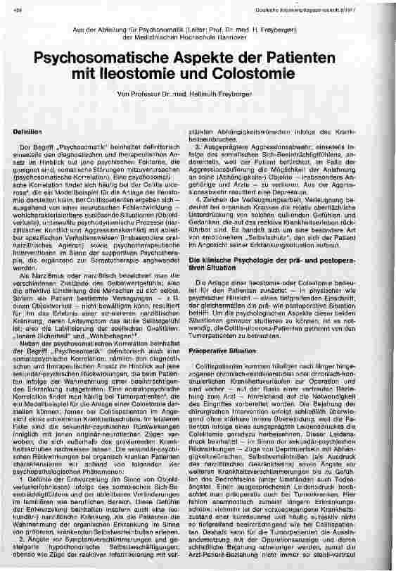 Vorschauseite 1: Psychosomatische Aspekte der Patienten mit Ileostomie und Colostomie