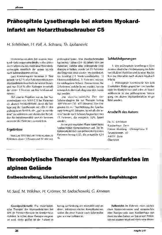 Vorschauseite 1: Prähospitale Lysetherapie bei akutem Myokardinfarkt am Notarzthubschrauber C 5