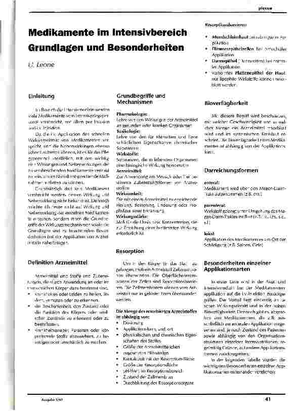 Vorschauseite 1: Medikamente im Intensivbereich Grundlagen und Besonderheiten