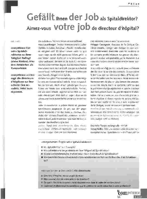 Vorschauseite 1: Gefällt Ihnen der Job als Spitaldirektor?