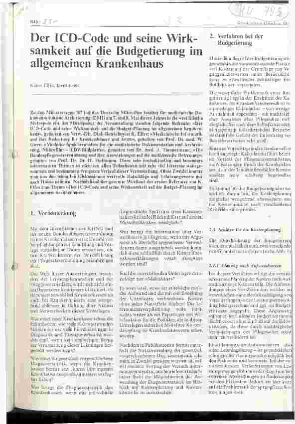 Vorschauseite 1: Der ICD-Code und seine Wirksamkeit auf die Budgetierung im allgemeinen Krankenhaus