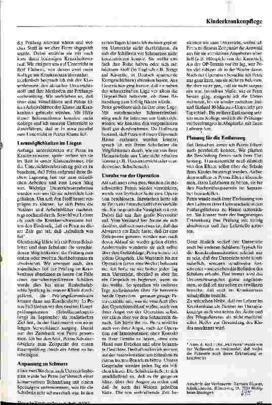 Vorschauseite 2: Lehrer an der Schule für Kranke Partner bei der Betreuung erkrankter Kinder und Jugendlicher