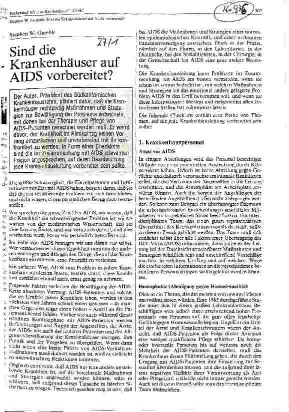 Vorschauseite 1: Sind die Krankenhäuser auf AIDS vorbereitet?