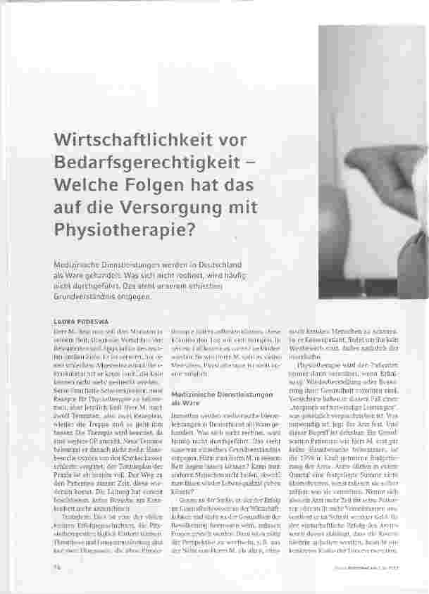 Vorschauseite 1: Wirtschaftlichkeit vor Bedarfsgerechtigkeit Welche Folgen hat das auf die Versorgung mit Physiotherapie?