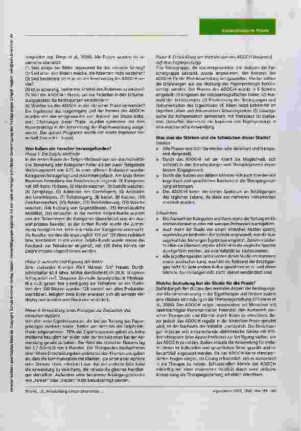 Vorschauseite 2: Entwicklung eines Instrumentes, das das Umlernen von Betätigungen des täglichen Lebens in der Armund Handtherapie erleichtert
