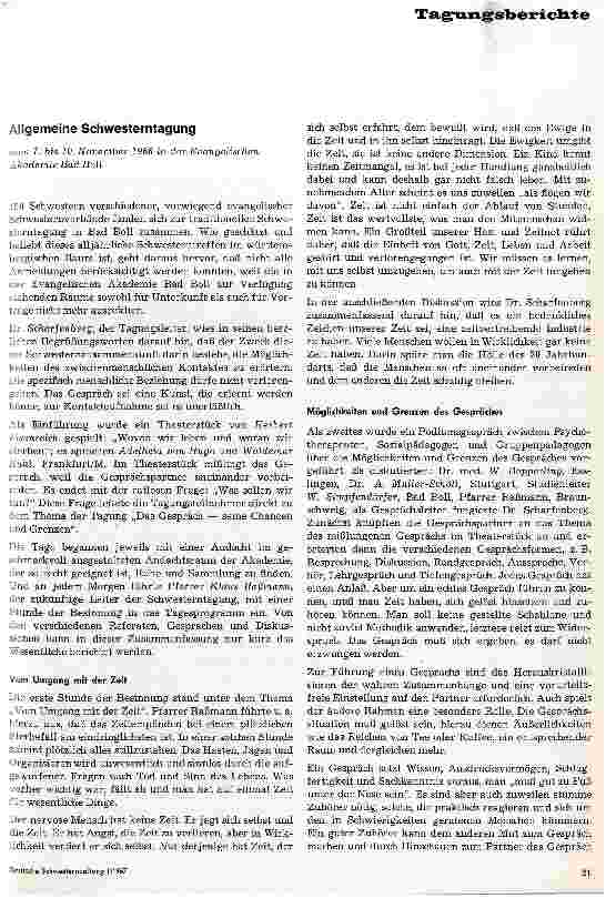 Vorschauseite 1: Allgemeine Schwesterntagung vom 7.-19. November 1966 in der Evang. Akademie Bad Boll