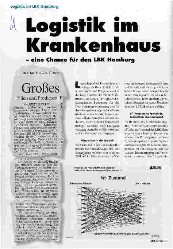 Vorschauseite 1: Logistik im Krankenhaus - eine Chance für den LBK Hamburg