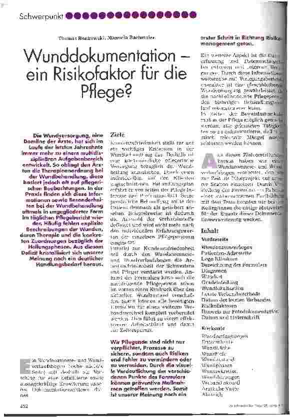Vorschauseite 1: Wunddokumentation - ein Risikofaktor für die Pflege?