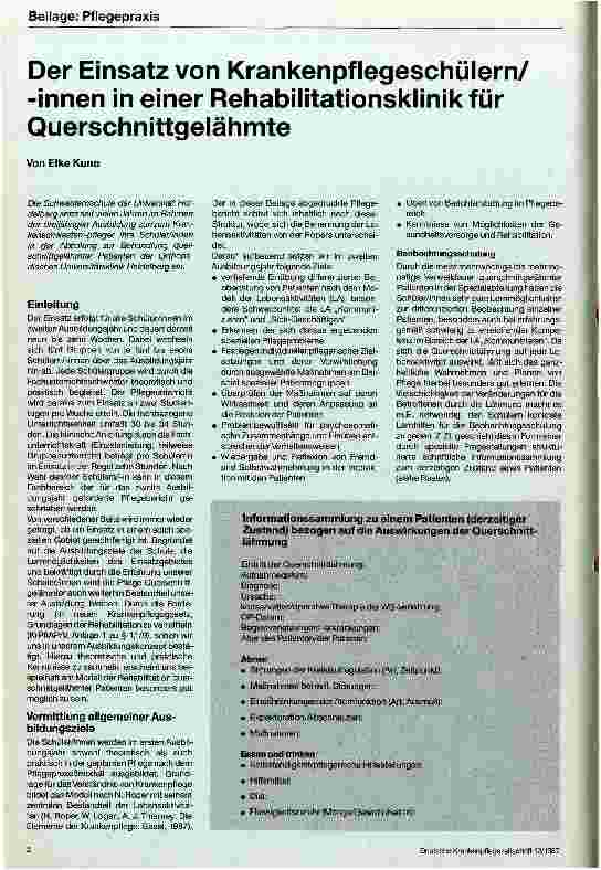 Vorschauseite 1: Der Einsatz von Krankenpflegeschülern/-innen in einer Rehabilitationsklinik für Querschnittgelähmte