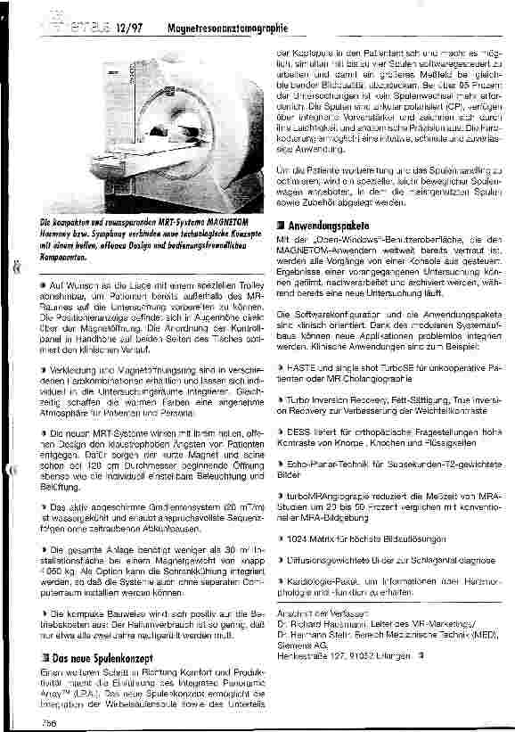 Vorschauseite 3: Aktuelle Entwicklungen auf dem Gebiet der Magnetresonanztomographie