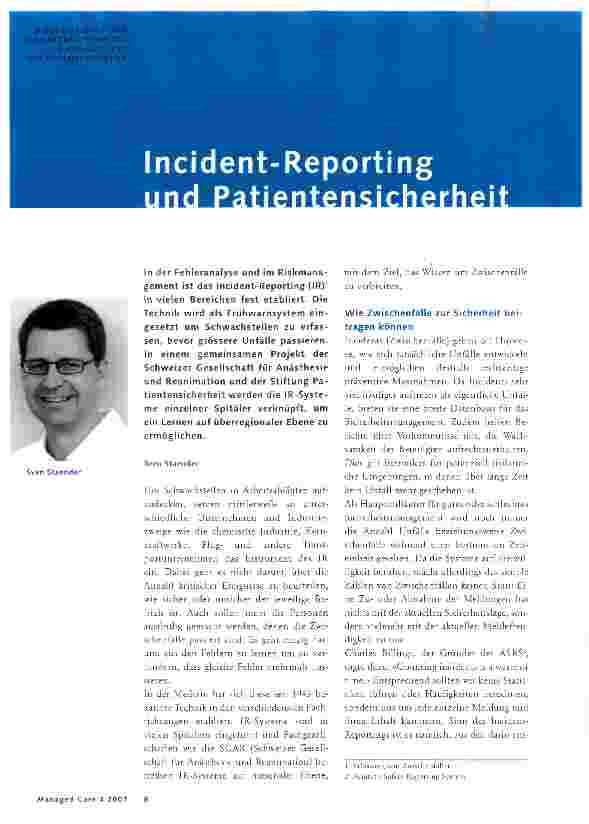 Vorschauseite 1: Incident-Reporting und Patientensicherheit
