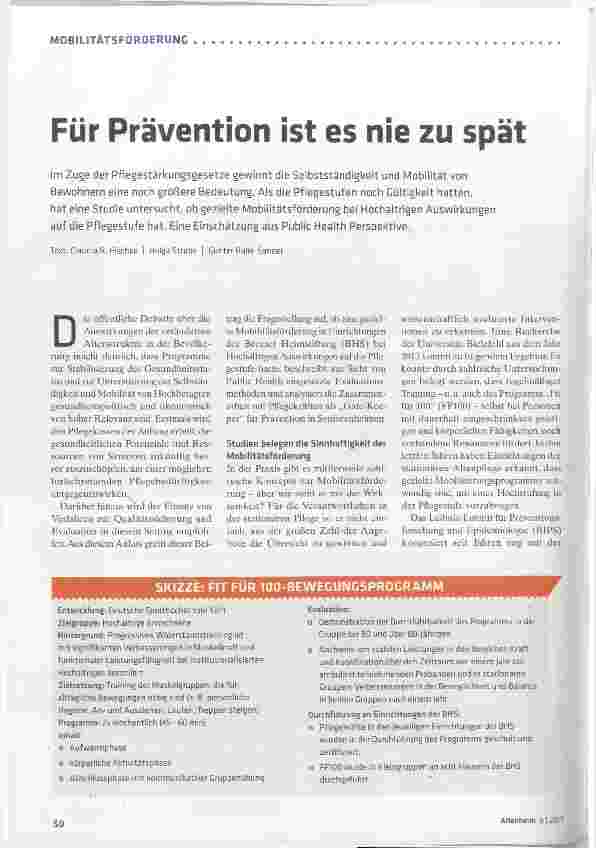 Vorschauseite 1: Für Prävention ist es nie zu spät