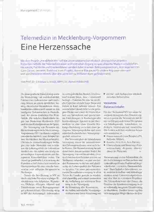 Vorschauseite 1: Telemedizin in Mecklenburg-Vorpommern Eine Herzenssache