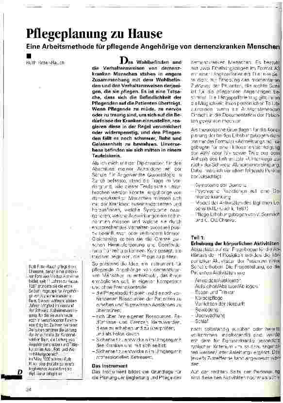 Vorschauseite 1: Pflegeplanung zu Hause Eine Arbeitsmethode für pflegende Angehörige von demenzkranken Menschen