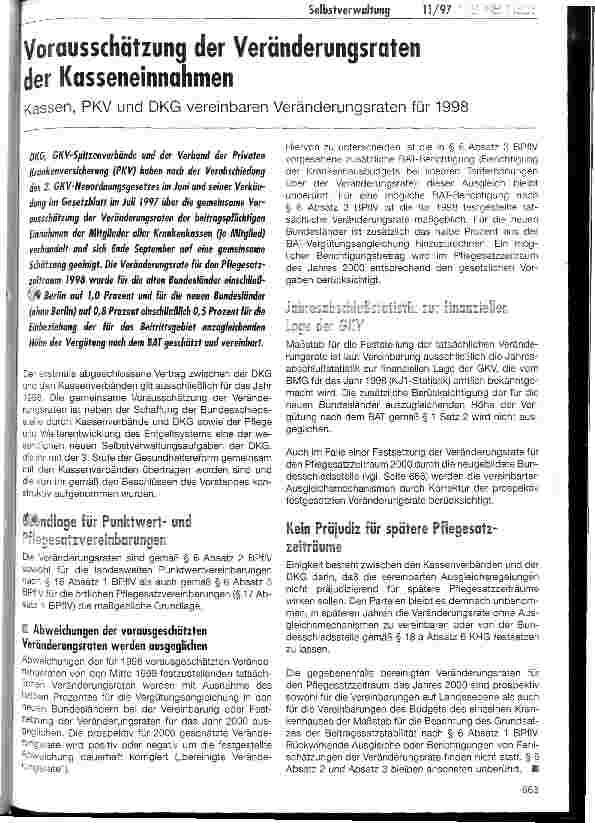 Vorschauseite 1: Vorausschätzung der Veränderungsraten der Kasseneinnahmen Kassen, PKV und DKG vereinbaren Veränderungsraten für 1998
