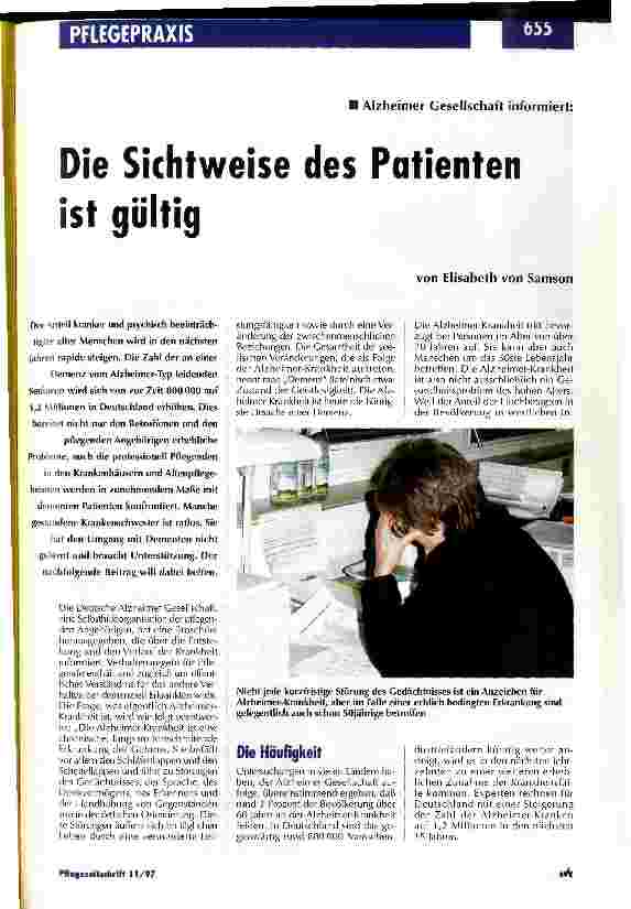 Vorschauseite 1: Die Sichtweise des Patienten ist gültig Alzheimer Gesellschaft informiert