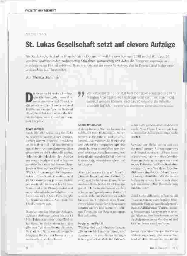 Vorschauseite 1: St. Lukas Gesellschaft setzt auf clevere Aufzüge