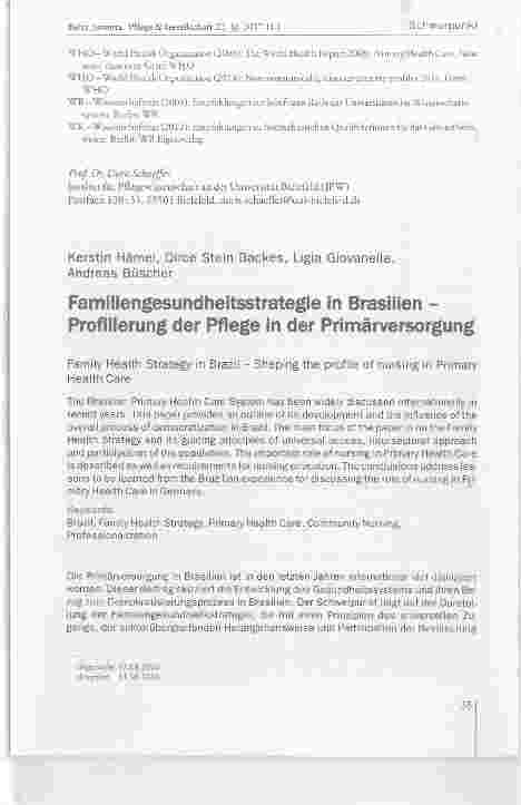 Vorschauseite 1: Familiengesundheitsstrategie in Brasilien Profilierung der Pflege in der Primärversorgung
