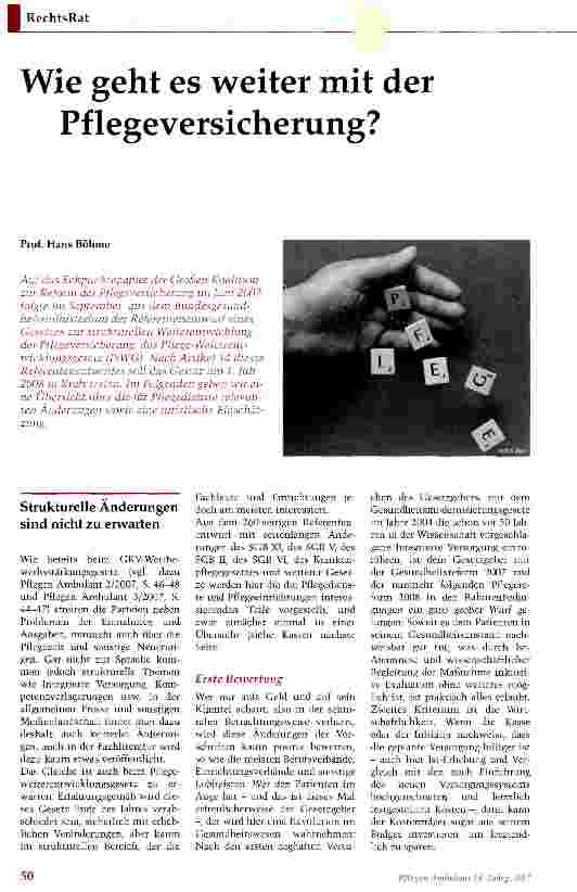 Vorschauseite 1: Wie geht es weiter mit der Pflegeversicherung?