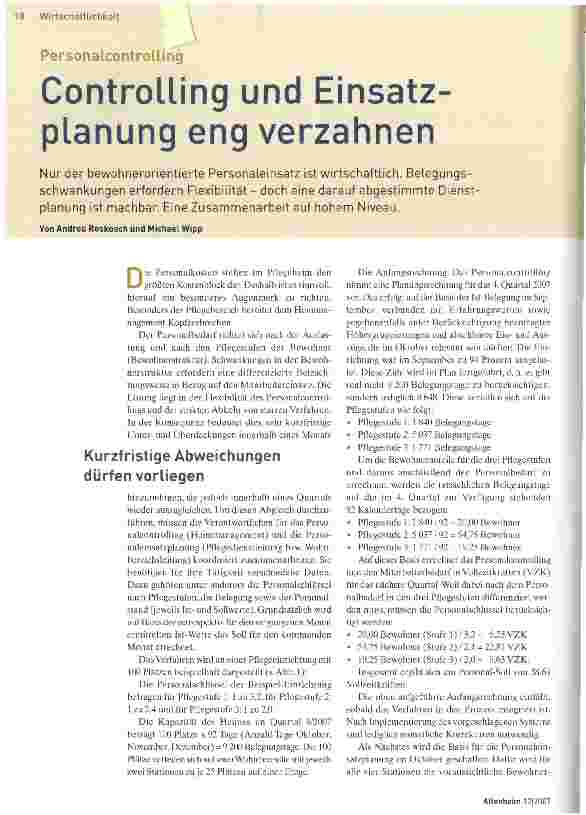Vorschauseite 1: Controlling und Einsatzplanung eng verzahnen