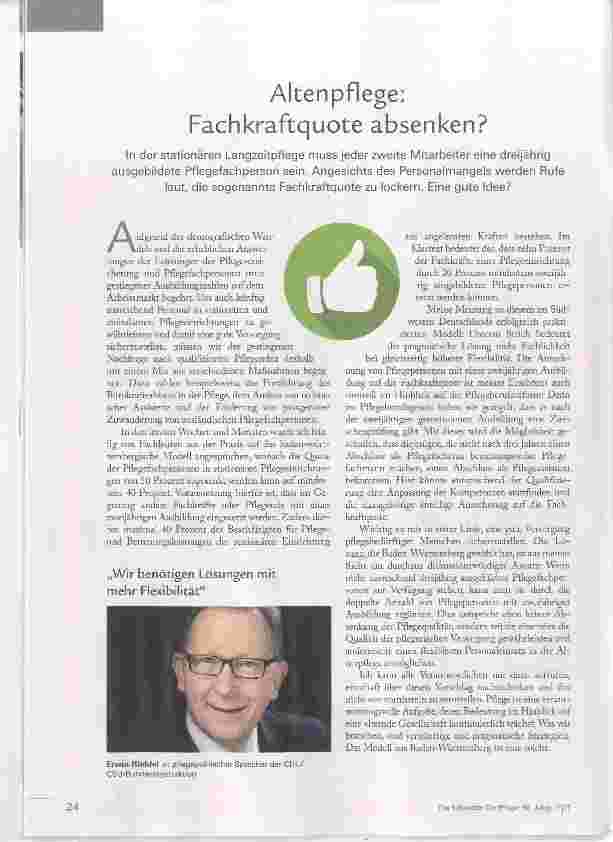 Vorschauseite 1: Altenpflege; Fachkraftquote absenken?