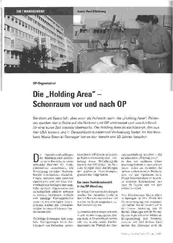 Vorschauseite 1: Die Holding Area -Schonraum vor und nach OP