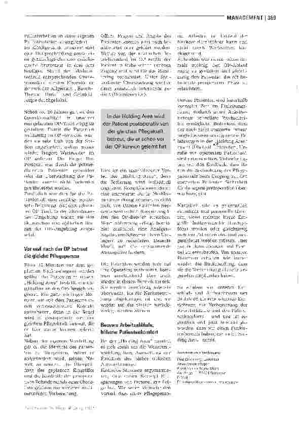 Vorschauseite 2: Die Holding Area -Schonraum vor und nach OP