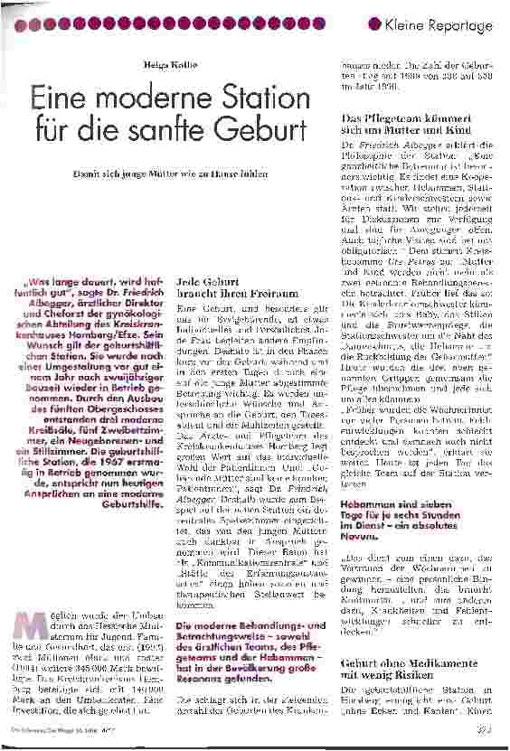 Vorschauseite 1: Eine moderne Station für die sanfte Geburt Damit sich junge Mütter wie zu Hause fühlen
