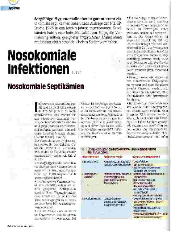 Vorschauseite 1: Nosokomiale Infektionen 4. Teil Nosokomiale Septikämien