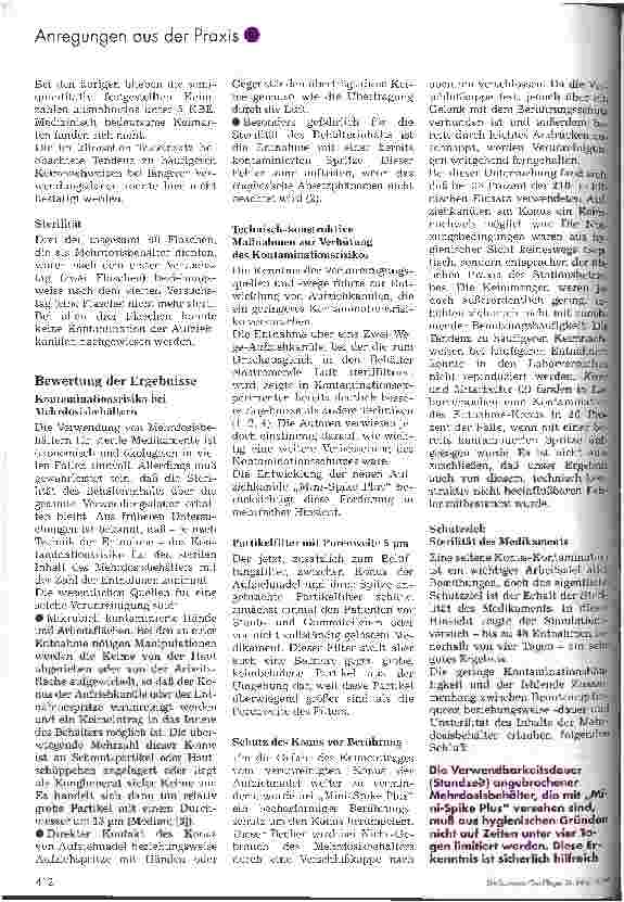 Vorschauseite 4: Senkung des Kontaminationsrisikos bei der Entnahme von Medikamenten aus Mehrdosisbehältern Der Einsatz von Mini-Spikes